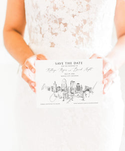 Kansas City Save the Dates, STD, Skyline Save the Date Cards, Wedding, Weddings, Kansas City Wedding, Missouri, MO (set of 25 cards)