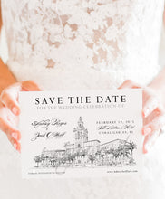 Load image into Gallery viewer, The Biltmore Hotel Miami Wedding Save the Date Cards, Save the Dates, STD, Coral Gables, Wedding, Hand Drawn (set of 25 cards)
