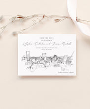 Load image into Gallery viewer, Tulsa Skyline Save the Dates, STD,  Save the Date Cards, OK, Oklahoma Weddings, Tulsa Weddings (set of 25 cards and white envelopes)
