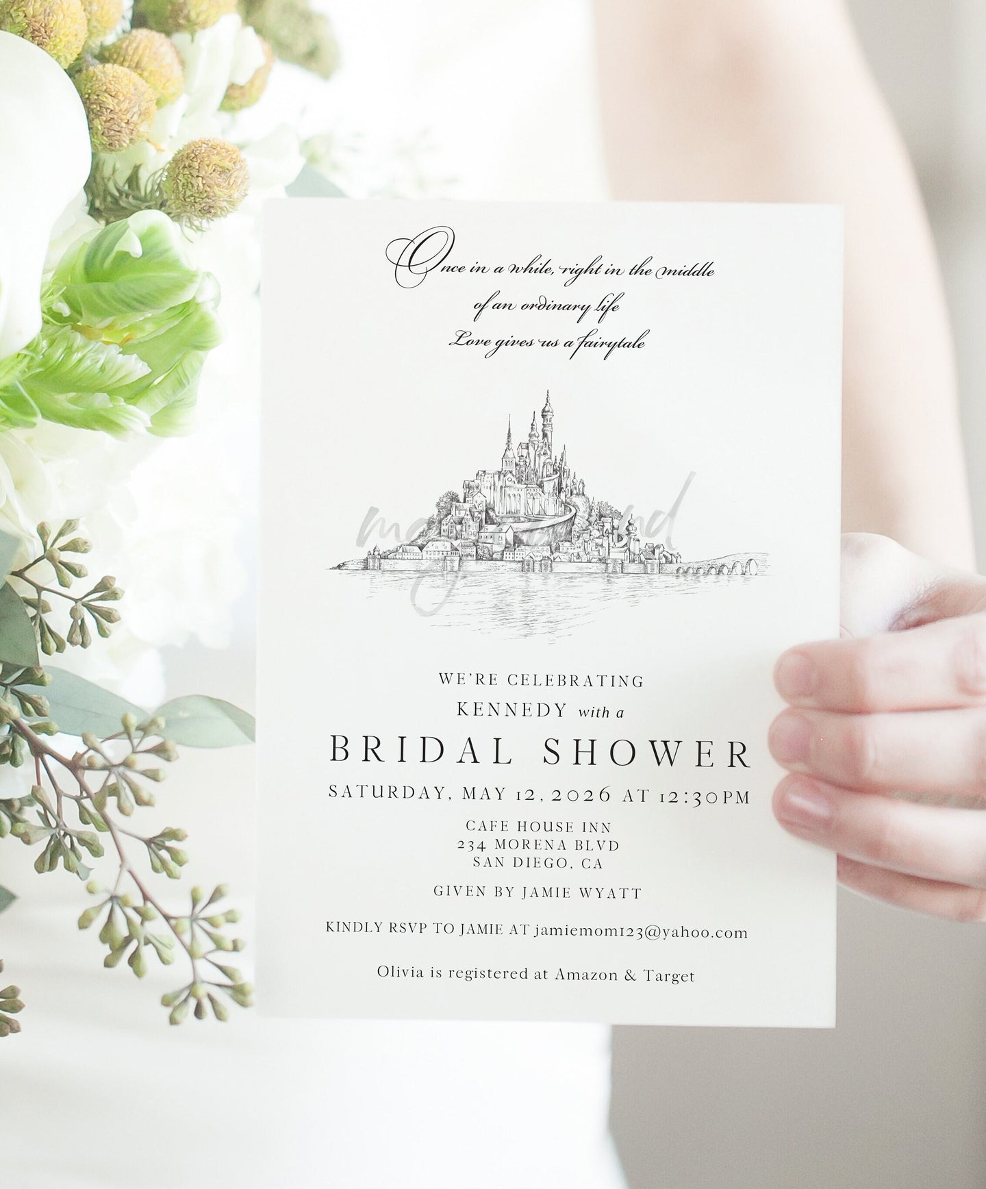 Bridal Shower Invitations, Tangled Castle, Invite, Wedding, fairytale, Bridal Luncheon, Invite, Unique, bridal shower, invitation