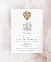 Load image into Gallery viewer, UP House Bridal Shower Invitations, UP, Balloons,  Fairytale Wedding, Disney bridal shower, Hand Drawn (set of 25 cards &amp; envelopes)
