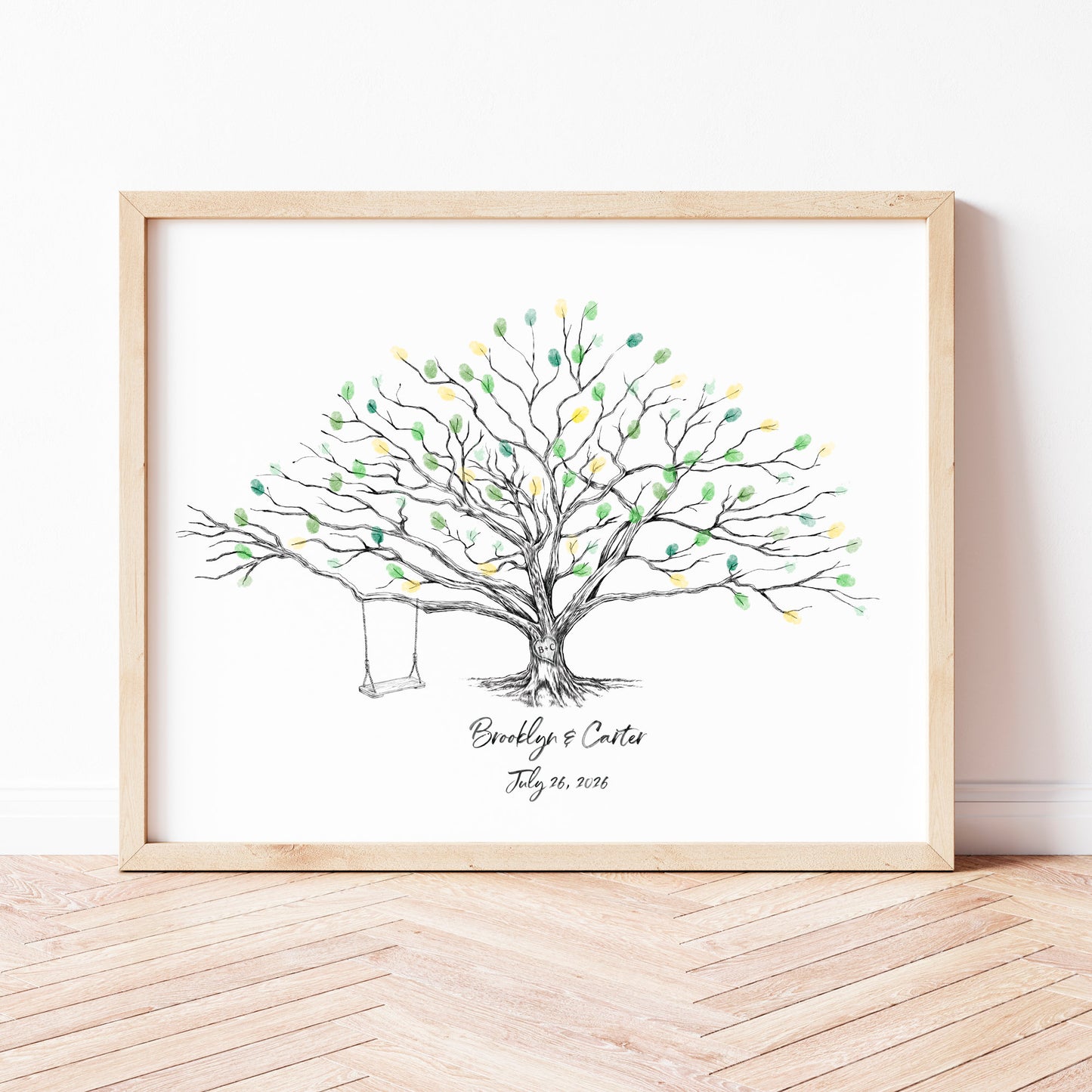 Wedding Guest Book Alternative, Thumbprint Tree, Swing and Heart Low Oak, Fingerprint Guestbook, Bridal Shower, Family Reunion, Baby Shower