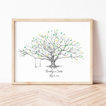 Load image into Gallery viewer, Wedding Guest Book Alternative, Thumbprint Tree, Swing and Heart Low Oak, Fingerprint Guestbook, Bridal Shower, Family Reunion, Baby Shower
