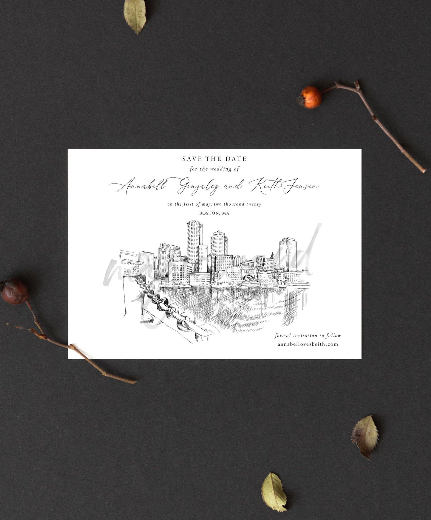 Boston Save the Dates Water View Skyline, STD, Boston Wedding, Weddings, Save the Date Cards (set of 25 cards)