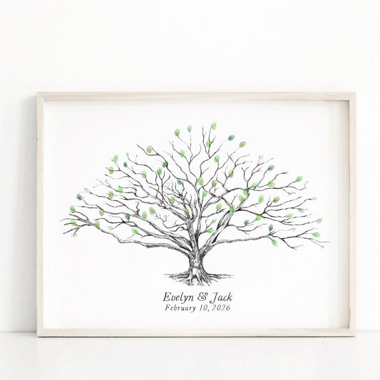 Wedding Guest Book Low Oak Fingerprint Tree with heart, Boho, Fingerprint Alternative Guestbook, Rustic Wedding,  Bridal Shower, Reunion