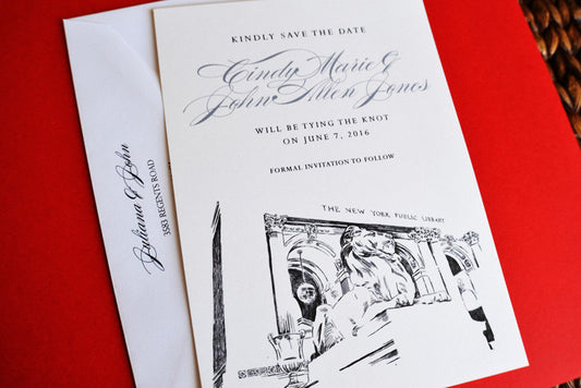 New York City Library Wedding Save the Date Cards, Save the Dates (set of 25 cards)