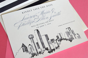 Dallas Skyline Hand Drawn Save the Date Cards (set of 25 cards)