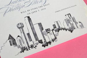 Dallas Skyline Hand Drawn Save the Date Cards (set of 25 cards)