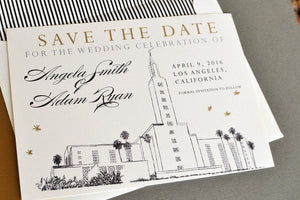 Los Angeles Mormon Temple Skyline Hand Drawn LDS Save the Date Cards (set of 25 cards)