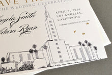 Load image into Gallery viewer, Los Angeles Mormon Temple Skyline Hand Drawn LDS Save the Date Cards (set of 25 cards)
