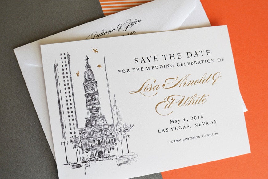 Philadelphia City Hall Save the Dates, Philadelphia Wedding, Philadelphia Save the Date, PA Skyline, Save the Date Cards, STD (set of 25)