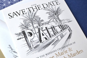 Palm Springs Sign & Palm Trees Skyline Save the Date Cards (set of 25 cards)
