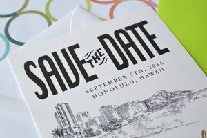 Hawaii Skyline Destination Wedding Save the Date Cards (set of 25 cards)