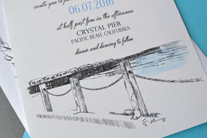 San Diego Crystal Pier Wedding Invitations Package (Sold in Sets of 10 Invitations, RSVP Cards + Envelopes)
