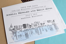Load image into Gallery viewer, Madison, Wisconsin Skyline Hand Drawn Save the Date Cards (set of 25 cards)
