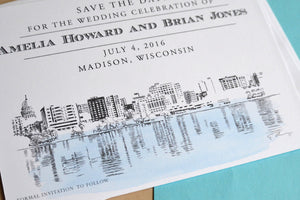 Madison, Wisconsin Skyline Hand Drawn Save the Date Cards (set of 25 cards)
