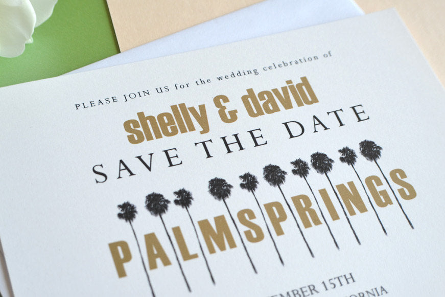 Palm Springs Row of Palm Trees Wedding Save the Date Cards (set of 25 cards)