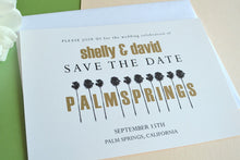Load image into Gallery viewer, Palm Springs Row of Palm Trees Wedding Save the Date Cards (set of 25 cards)
