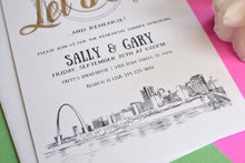 Load image into Gallery viewer, St Louis Skyline Hand Drawn Rehearsal Dinner Invitations (set of 25 cards)
