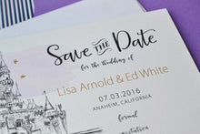 Load image into Gallery viewer, Disneyland Sleeping Beauty Castle Save the Dates, Save the Date Fairytale Wedding,  Castle California Save the Date Cards (set of 25 cards)
