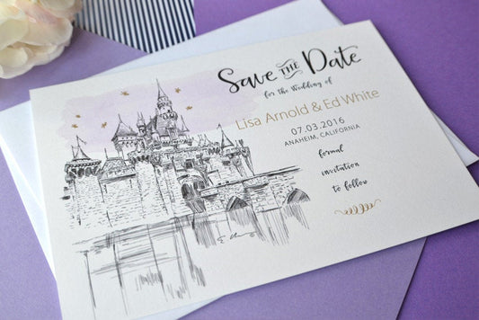 Disneyland Sleeping Beauty Castle Save the Dates, Save the Date Fairytale Wedding,  Castle California Save the Date Cards (set of 25 cards)