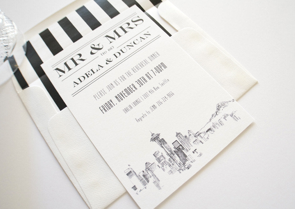 Seattle Skyline Rehearsal Dinner Invitations (set of 25 cards)