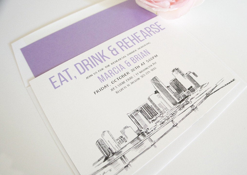 Miami Skyline Rehearsal Dinner Invitations (set of 25 cards)