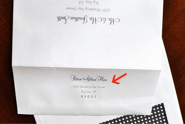 Return Address Printed on Back Flap of Outer Envelope for Save the Date Cards & Rehearsal Dinner Invitations (Sold in sets of 25)