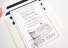 Load image into Gallery viewer, Long Beach Queen Mary Skyline Wedding Invitations Package (Sold in Sets of 10 Invitations, RSVP Cards + Envelopes)
