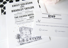 Load image into Gallery viewer, Culver Hotel Wedding Invitation Package (Sold in Sets of 10 Invitations, RSVP Cards + Envelopes)
