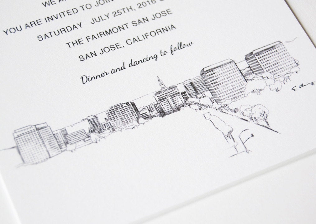 San Jose Skyline Wedding Invitation Package (Sold in Sets of 10 Invitations, RSVP Cards + Envelopes)