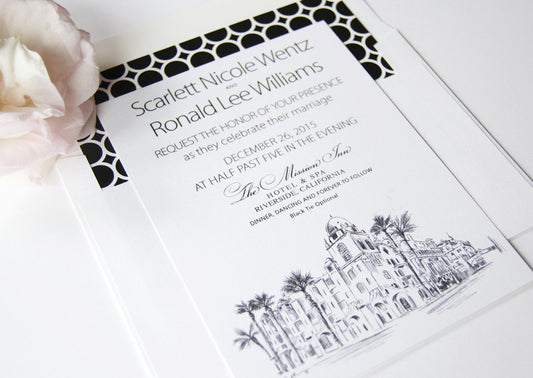 The Mission Inn Hotel and Spa, Riverside Wedding Invitation Package (Sold in Sets of 10 Invitations, RSVP Cards + Envelopes)