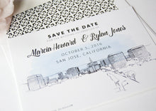 Load image into Gallery viewer, San Jose Wedding Save the Date Cards, Skyline Save the Dates (set of 25 cards and white envelopes)
