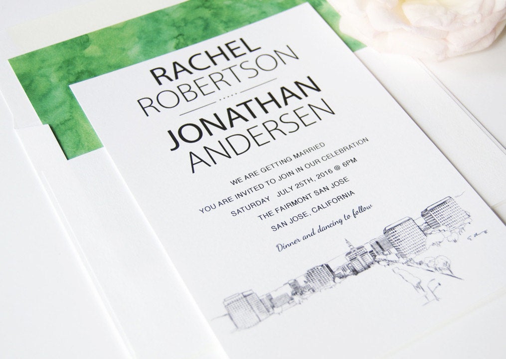 San Jose Skyline Wedding Invitation Package (Sold in Sets of 10 Invitations, RSVP Cards + Envelopes)