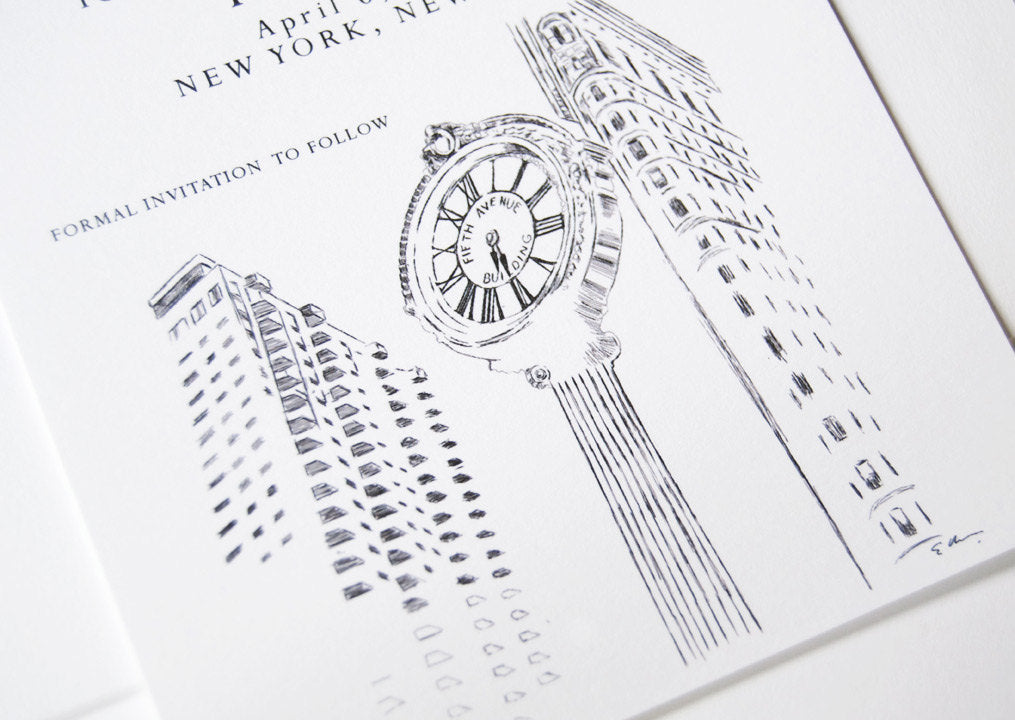 New York Minute Skyline Hand Drawn Save the Date Cards (set of 25 cards)