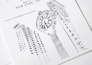 New York Minute Skyline Hand Drawn Save the Date Cards (set of 25 cards)