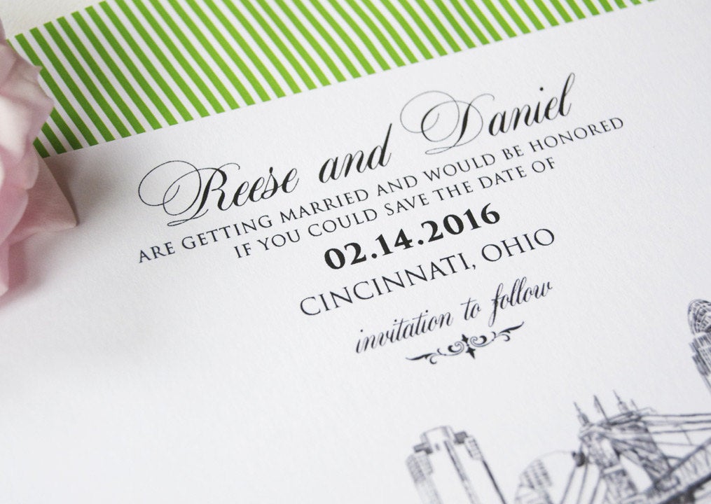 Cincinnati Skyline Hand Drawn Save the Date Cards (set of 25 cards)