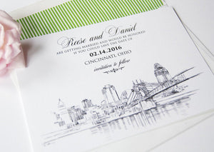 Cincinnati Skyline Hand Drawn Save the Date Cards (set of 25 cards)