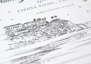 Laguna Beach Skyline Save the Date Cards- Starry Night Hand Drawn (set of 25 cards)