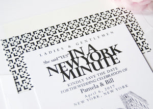 New York Minute Skyline Hand Drawn Save the Date Cards (set of 25 cards)