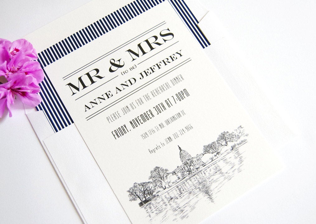 Washington DC Skyline Rehearsal Dinner Invitations (set of 25 cards)