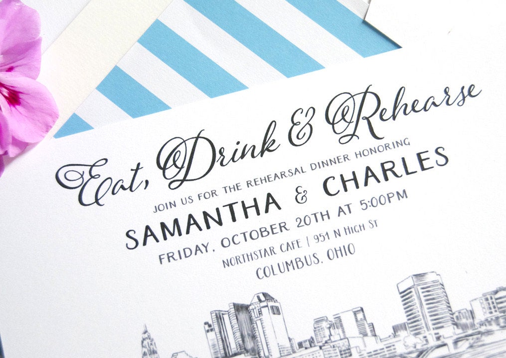 Columbus, Ohio Skyline Rehearsal Dinner Invitations (set of 25 cards)