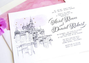 Disneyland Sleeping Beauty Castle Fairytale Wedding Invitation, Quinceañera, Invite (Sold in Sets of 10 Invitations, RSVP Cards + Envelopes)