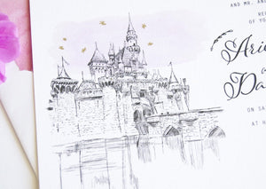 Disneyland Sleeping Beauty Castle Fairytale Wedding Invitation, Quinceañera, Invite (Sold in Sets of 10 Invitations, RSVP Cards + Envelopes)