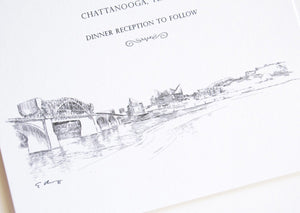Chattanooga Skyline Hand Drawn Modern Wedding Invitation Package (Sold in Sets of 10 Invitations, RSVP Cards + Envelopes)