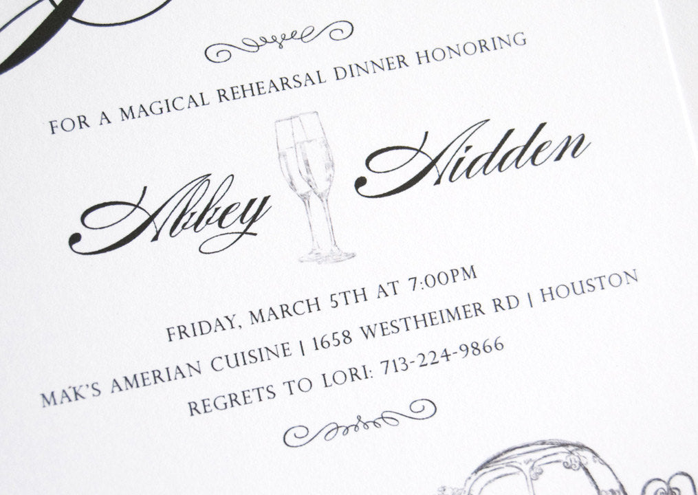 Disney Inspired Cinderella's Carriage Fairytale Wedding Rehearsal Dinner Invitations (set of 25 cards)