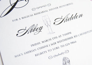 Fairytale Wedding Inspired Cinderella's Glass Slipper Rehearsal Dinner Invitations (set of 25 cards)