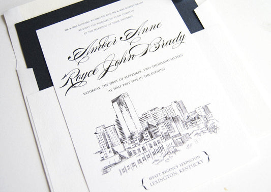 Lexington, Kentucky Skyline Wedding Invitations Package (Sold in Sets of 10 Invitations, RSVP Cards + Envelopes)