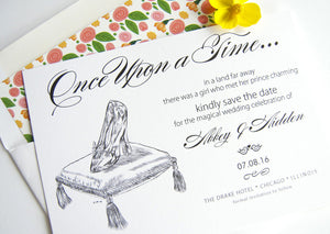 Disney Inspired Cinderella's Glass Slipper Fairytale Save the Date Cards (set of 25 cards and white envelopes)