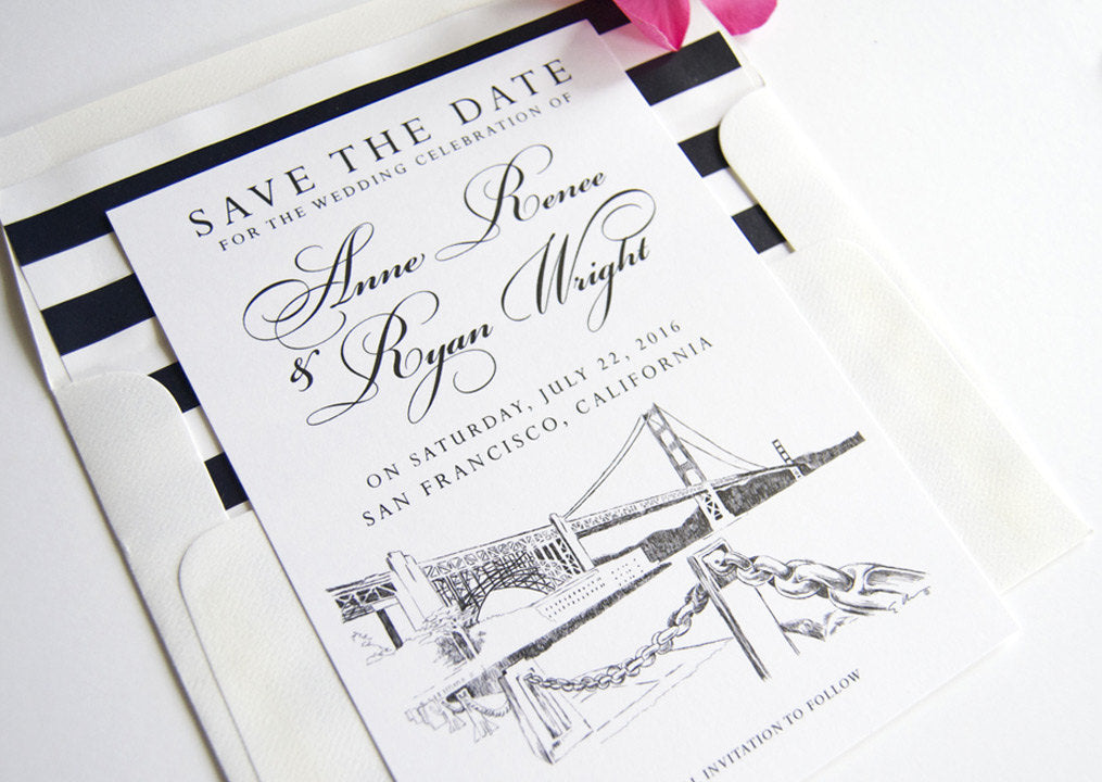 San Francisco Skyline Hand Drawn Save the Date Cards (set of 25 cards)